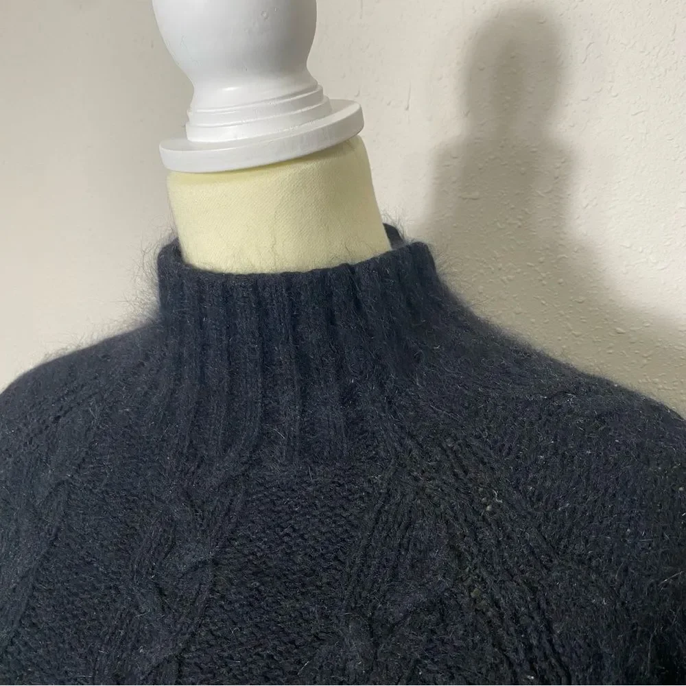 Northcrest Rabbit Hair/Lambs Wool Blend Black Cable Knit Turtleneck Sweater XL
